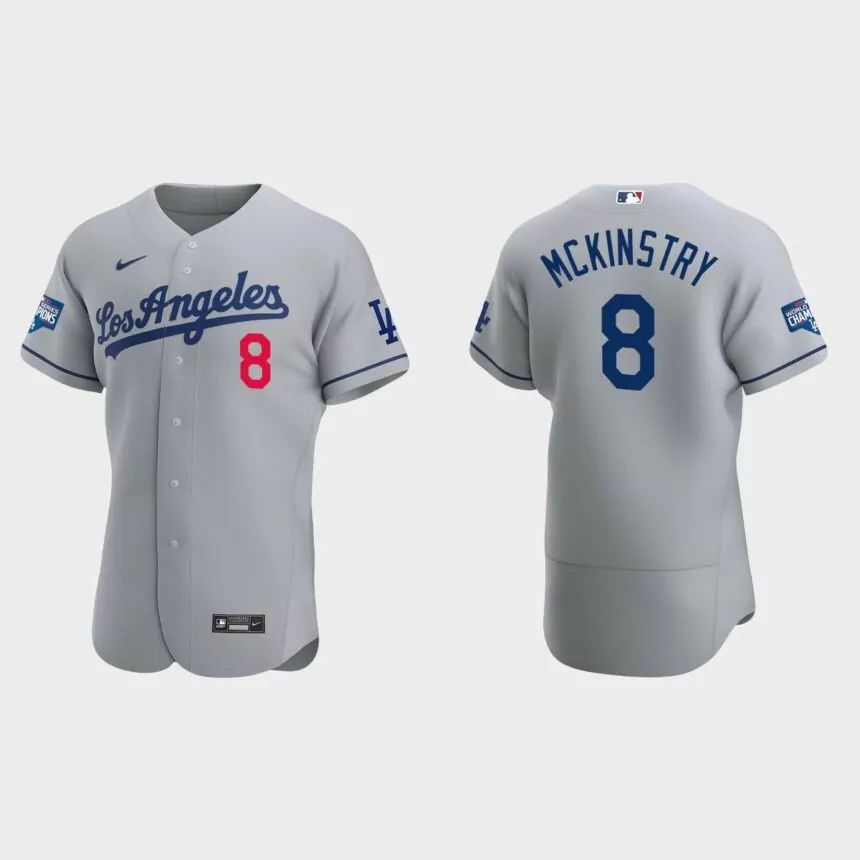 Los Angeles Dodgers #8 Zach McKinstry 2020 World Series Champions Road Authentic Team Jersey – White