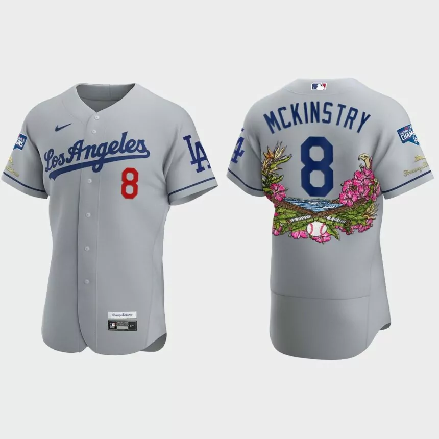 Los Angeles Dodgers #8 Zach McKinstry 2020 World Series Champions Tommy Bahama Authentic Jersey – Gray