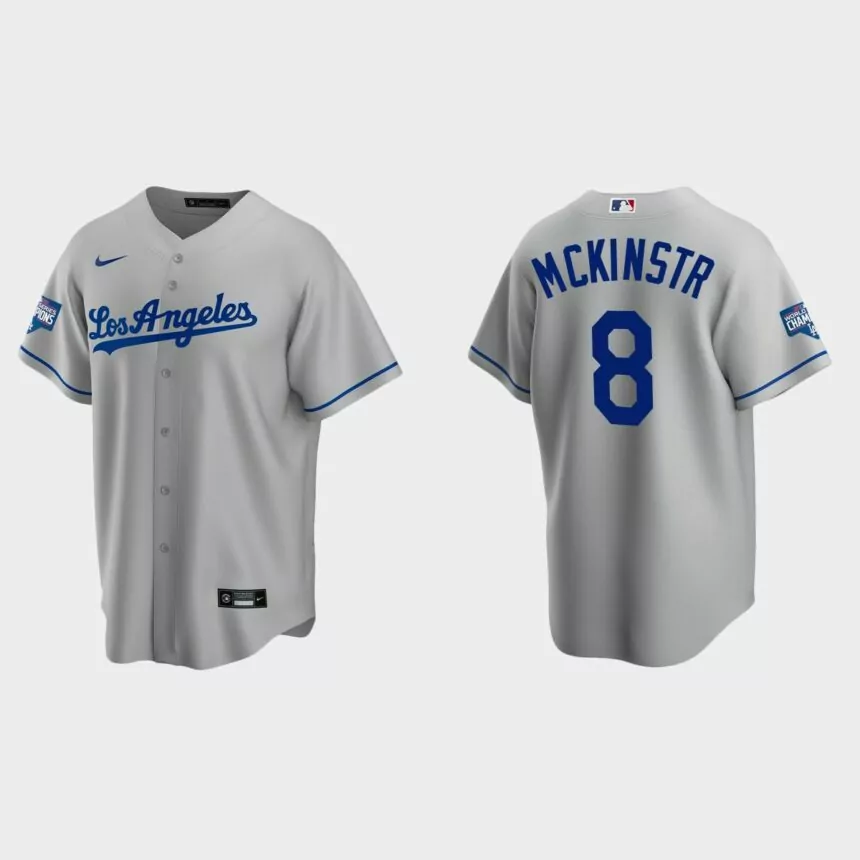 Los Angeles Dodgers #8 Zach McKinstry Road Replica Team 2020 World Series Champions Jersey – Gray