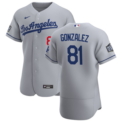 Los Angeles Dodgers #81 Victor Gonzalez Men's Nike Gray Road 2020 World Series Bound Authentic Team MLB Jersey