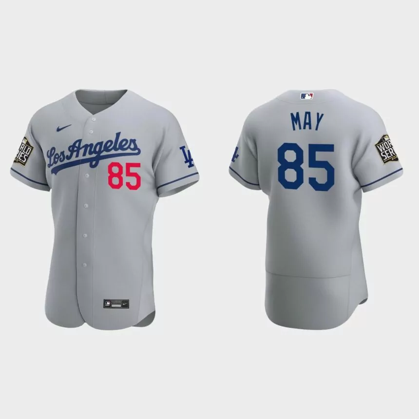 Los Angeles Dodgers #85 Dustin May 2020 World Series Authentic Road Jersey – Gray