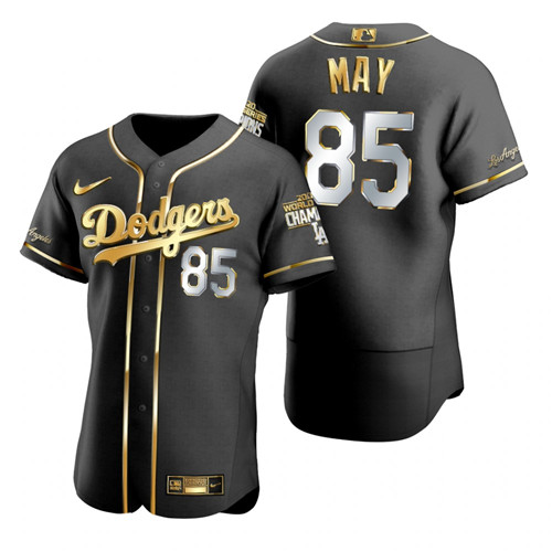 Los Angeles Dodgers #85 Dustin May Black 2020 World Series Champions Gold Edition Jersey