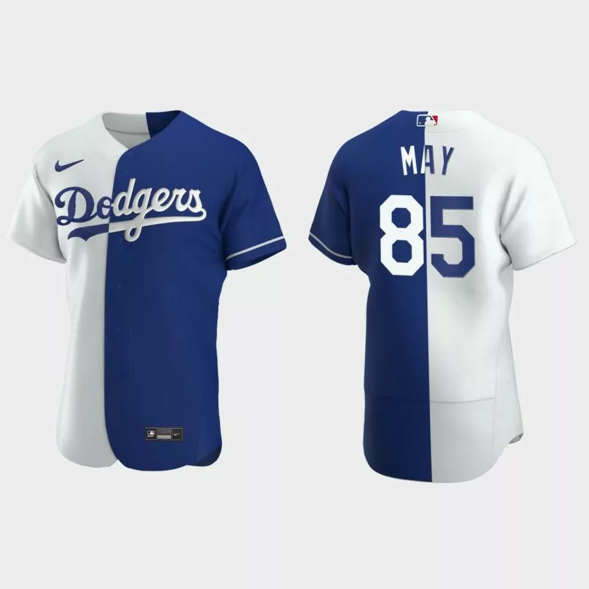 Los Angeles Dodgers #85 Dustin May Color Split Authentic Nike Jersey – Royal