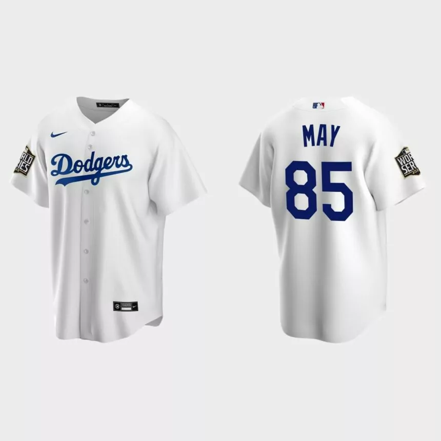 Los Angeles Dodgers #85 Dustin May Replica 2020 World Series Home Jersey – White