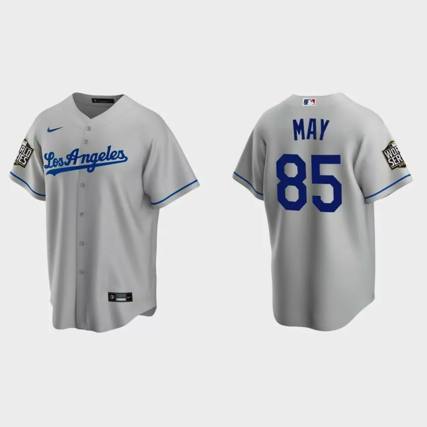 Los Angeles Dodgers #85 Dustin May Replica 2020 World Series Road Jersey – Gray