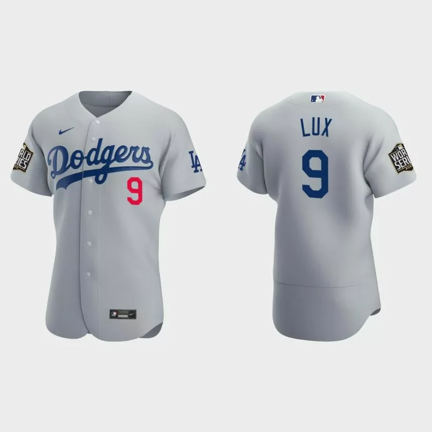 Los Angeles Dodgers #9 Gavin Lux 2020 World Series Authentic Alternate Jersey – Gray