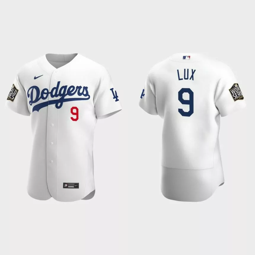Los Angeles Dodgers #9 Gavin Lux 2020 World Series Authentic Home Jersey – White