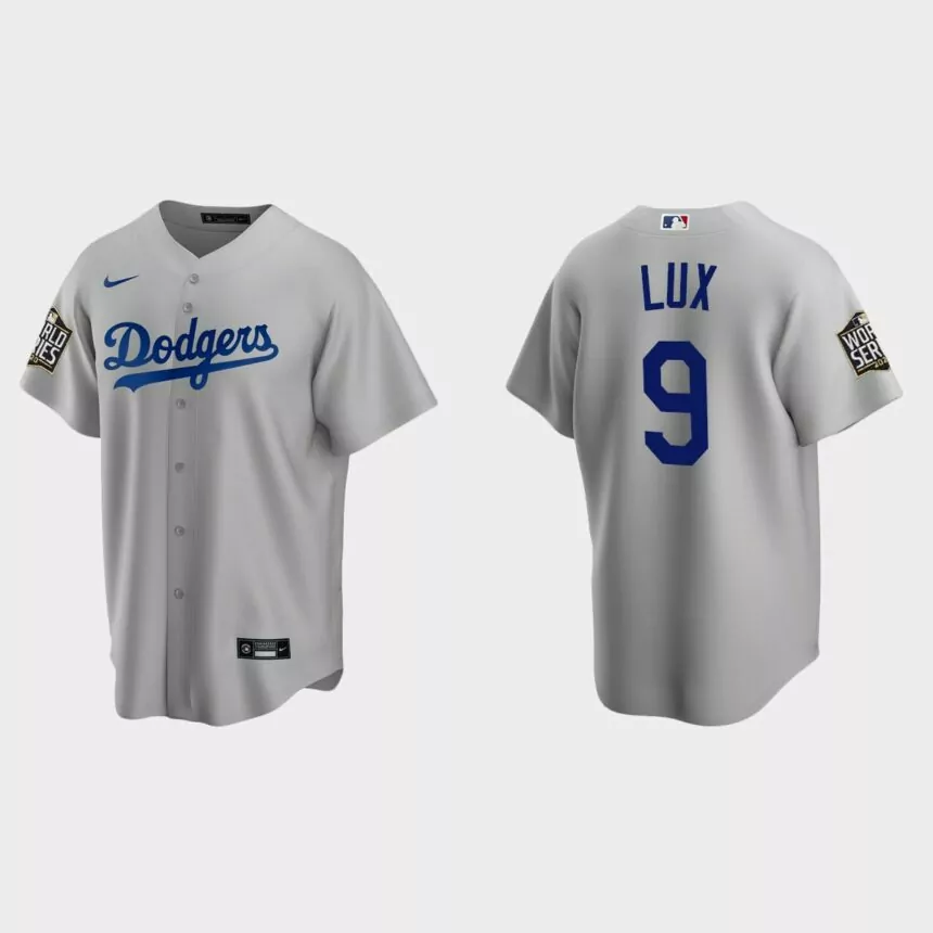 Los Angeles Dodgers #9 Gavin Lux Replica 2020 World Series Alternate Jersey – Gray