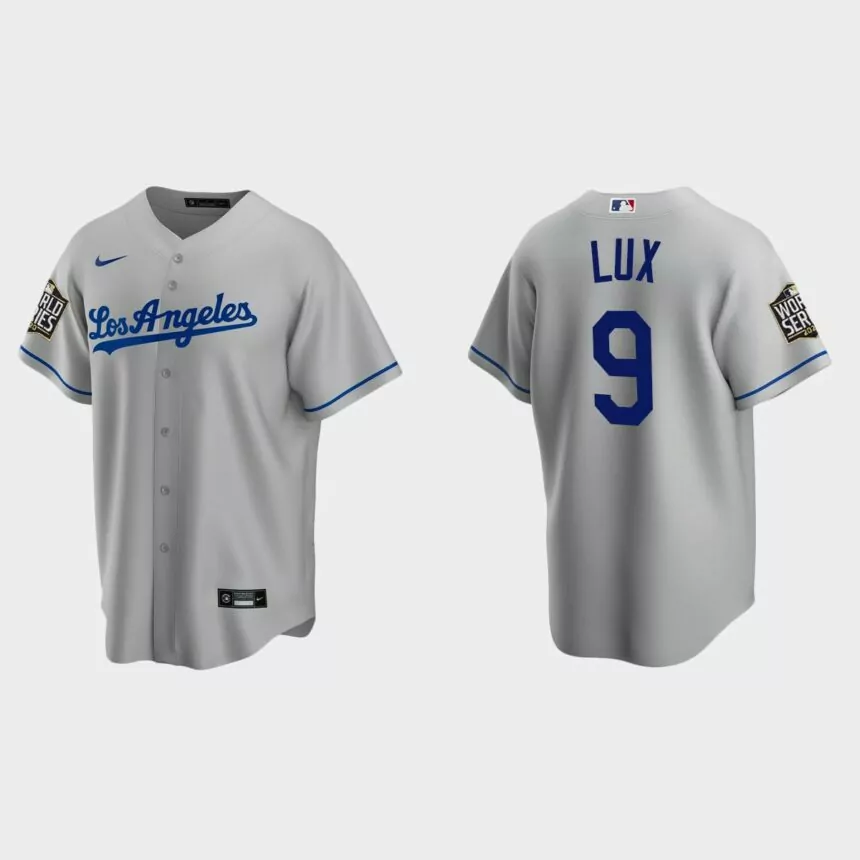 Los Angeles Dodgers #9 Gavin Lux Replica 2020 World Series Road Jersey – Gray