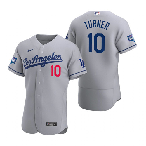 Los Angeles Dodgers 10 Justin Turner Gray 2020 World Series Champions Road Authentic Jersey