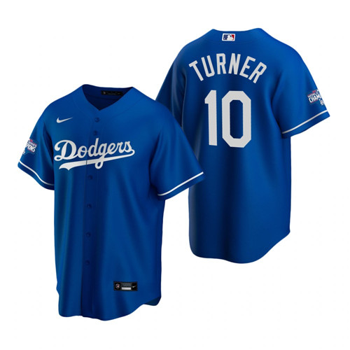 Los Angeles Dodgers 10 Justin Turner Royal 2020 World Series Champions Replica Jersey