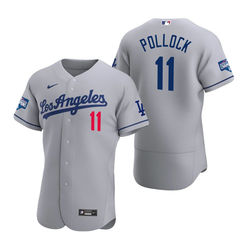 Los Angeles Dodgers 11 A.J. Pollock Gray 2020 World Series Champions Road Authentic Jersey