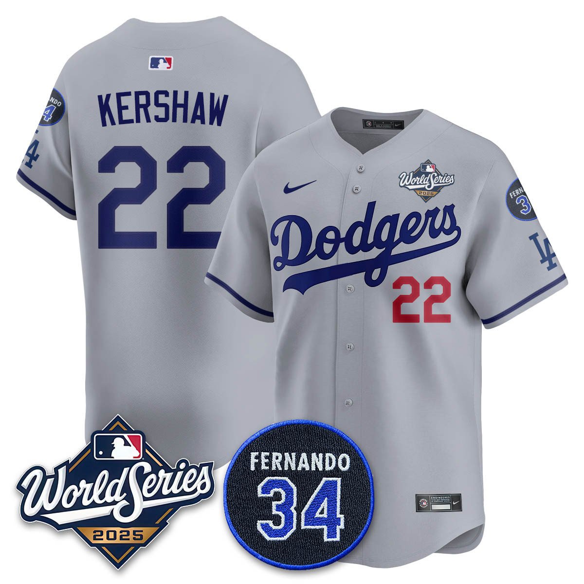 Los Angeles Dodgers 2025 National League Champions Jersey - All Stitched Clayton  Kershaw - 22