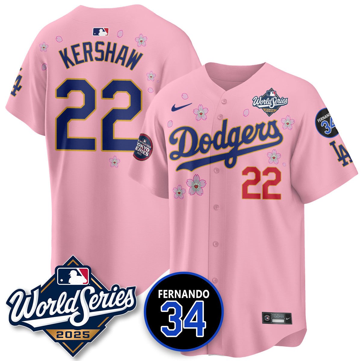 Los Angeles Dodgers 2025 National League Champions Jersey - All Stitched Clayton Kershaw -     22