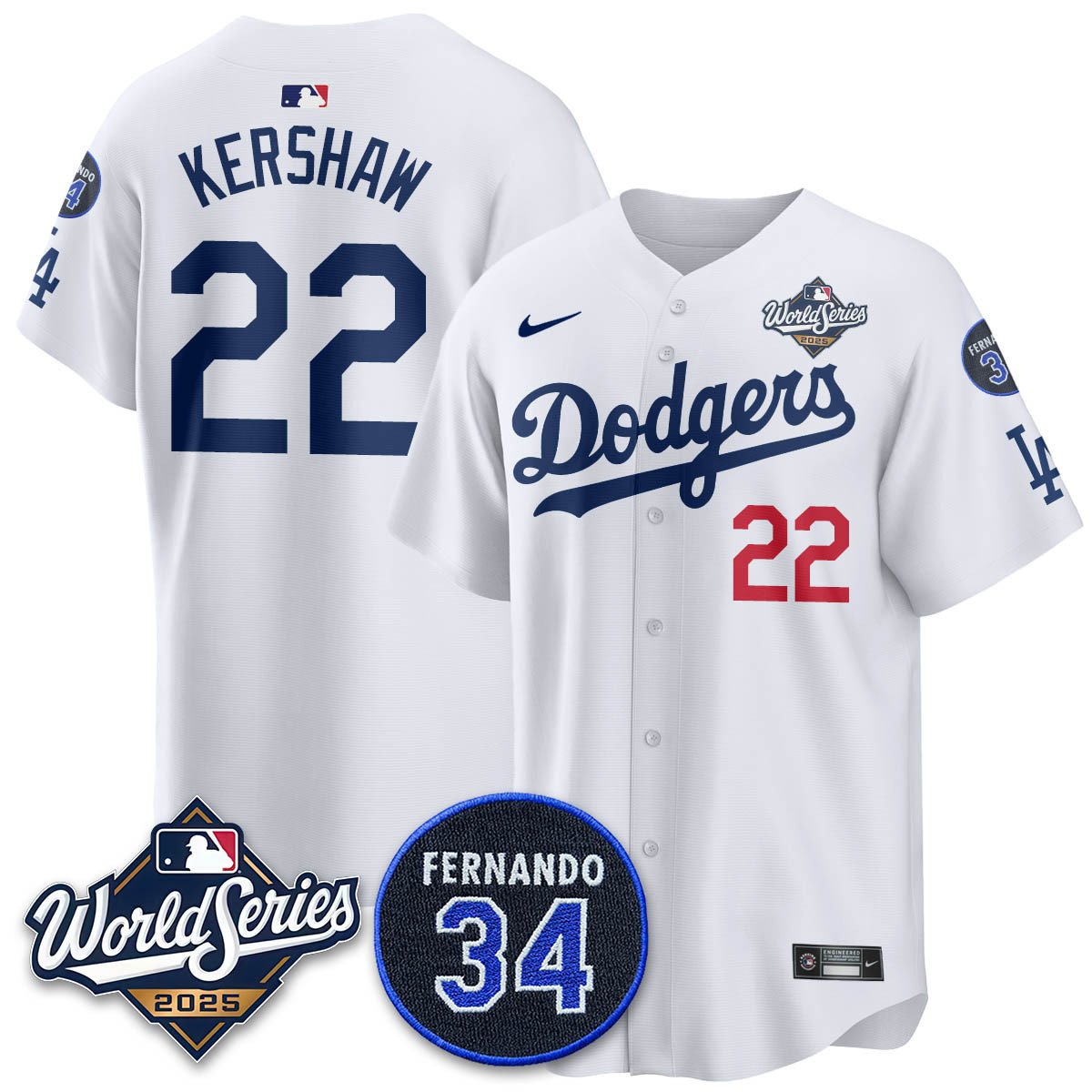 Los Angeles Dodgers 2025 National League Champions Jersey - All Stitched Clayton Kershaw  -   22