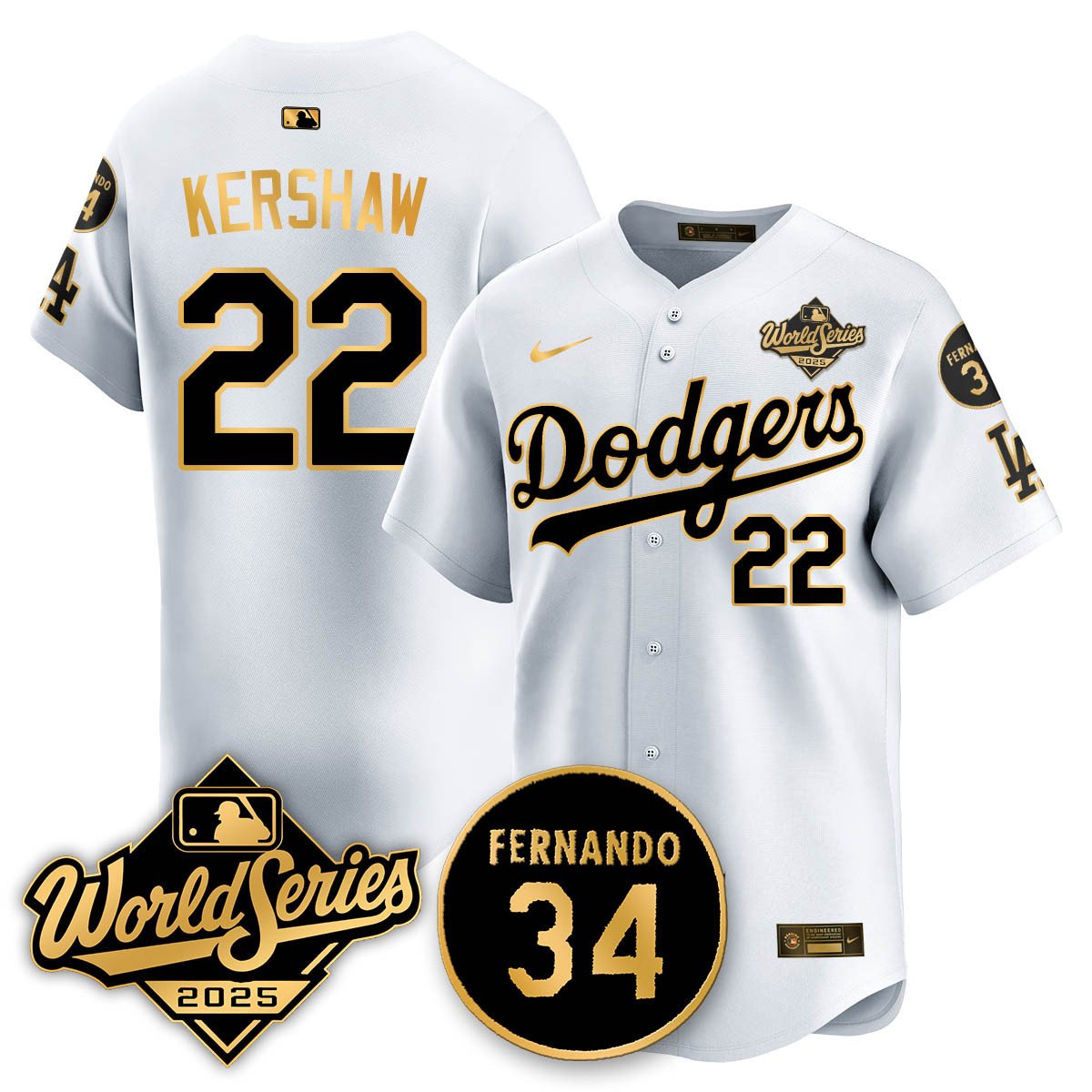 Los Angeles Dodgers 2025 National League Champions Jersey - All Stitched Clayton Kershaw  -  22