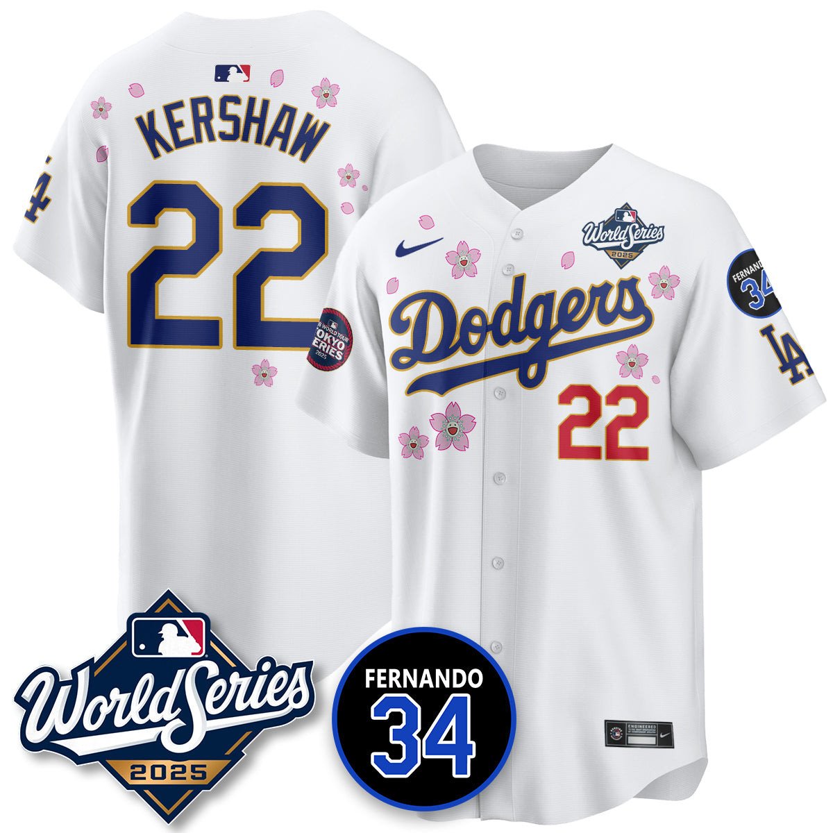 Los Angeles Dodgers 2025 National League Champions Jersey - All Stitched Clayton Kershaw  - 22