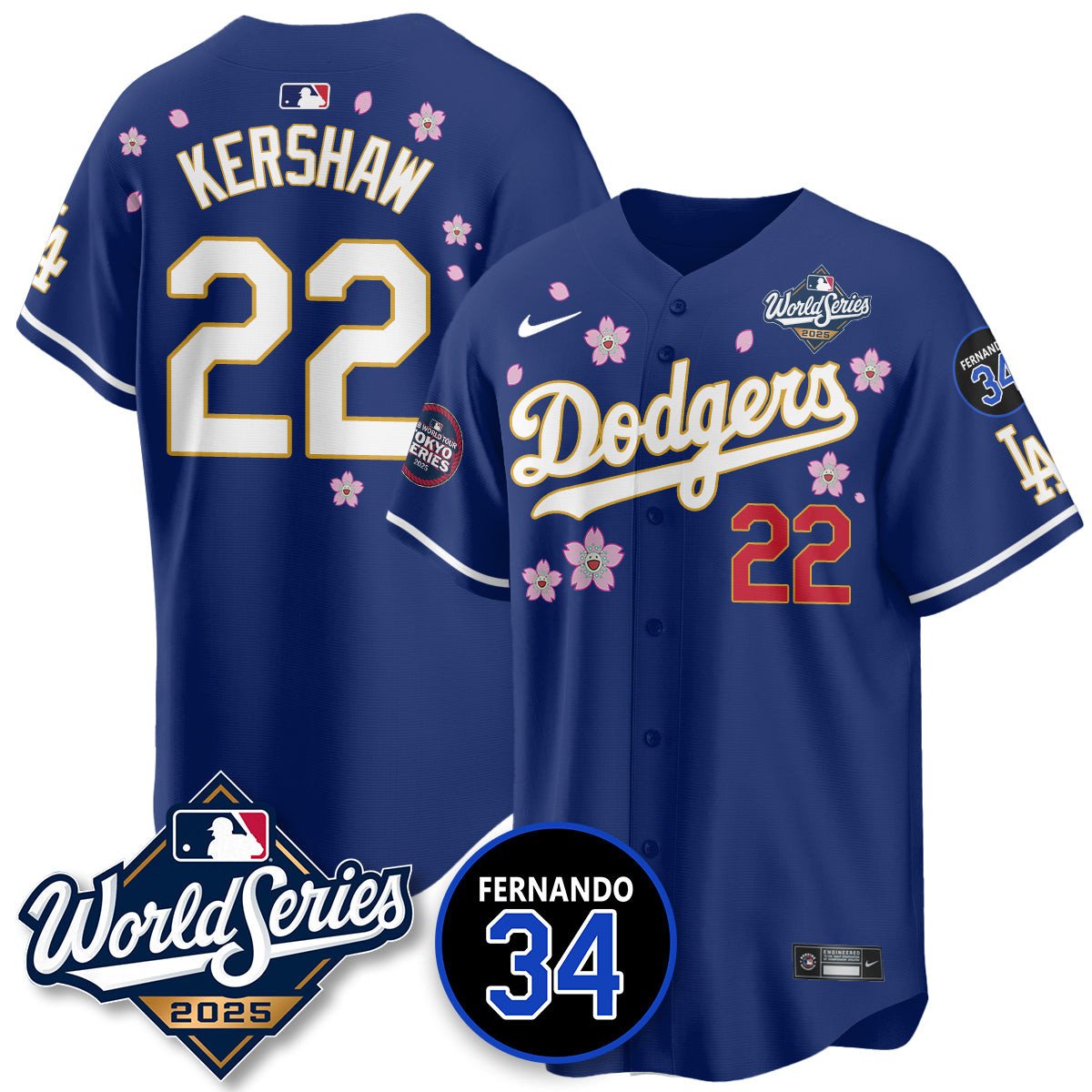 Los Angeles Dodgers 2025 National League Champions Jersey - All Stitched Clayton Kershaw -  22