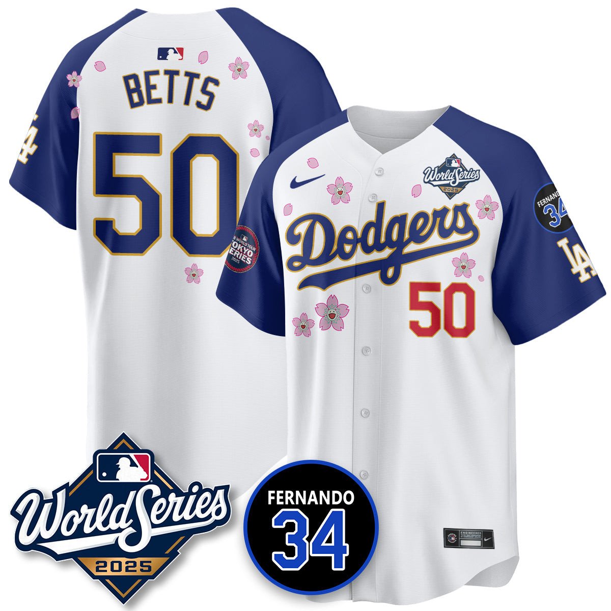 Los Angeles Dodgers 2025 National League Champions Jersey - All Stitched Mookie Betts -       50