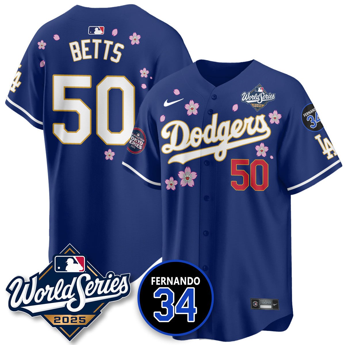 Los Angeles Dodgers 2025 National League Champions Jersey - All Stitched Mookie Betts -    50