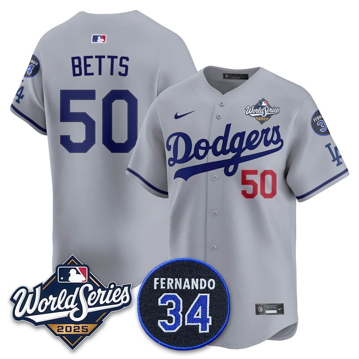 Los Angeles Dodgers 2025 National League Champions Jersey - All Stitched Mookie Betts -   50