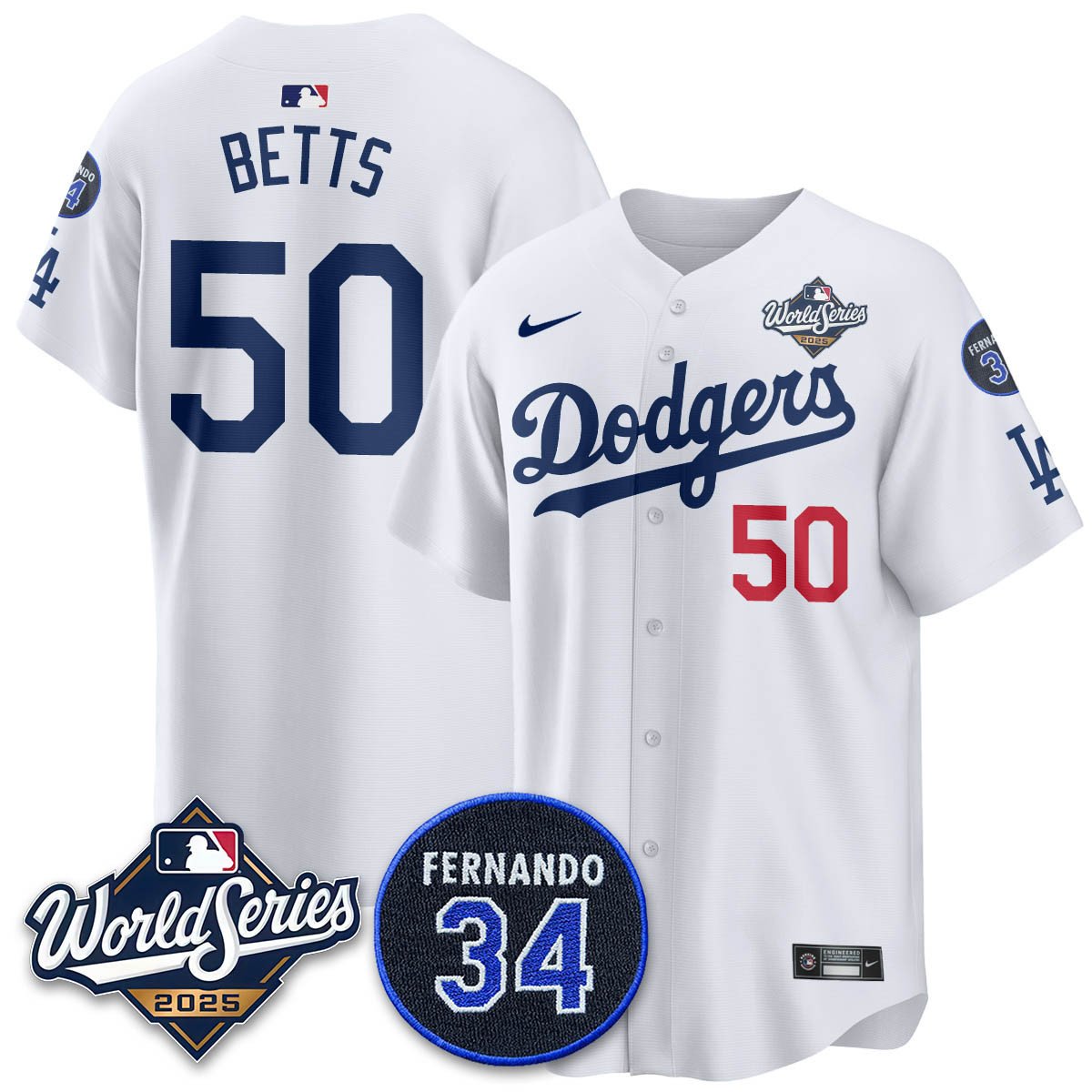 Los Angeles Dodgers 2025 National League Champions Jersey - All Stitched Mookie Betts -  50