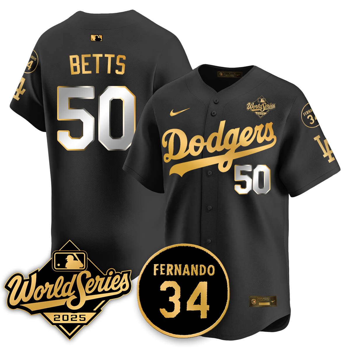 Los Angeles Dodgers 2025 National League Champions Jersey - All Stitched Mookie Betts    50