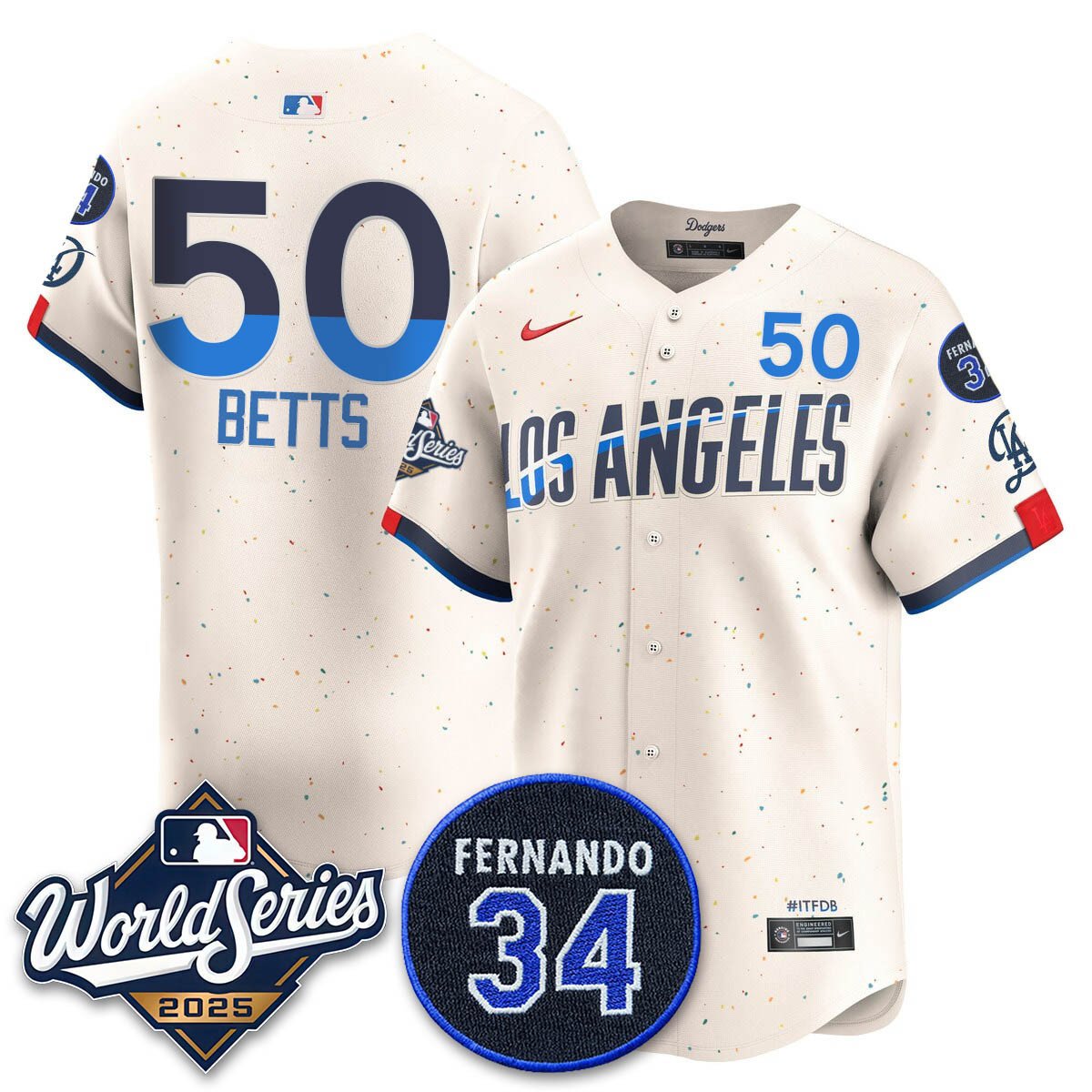 Los Angeles Dodgers 2025 National League Champions Jersey - All Stitched Mookie Betts  50