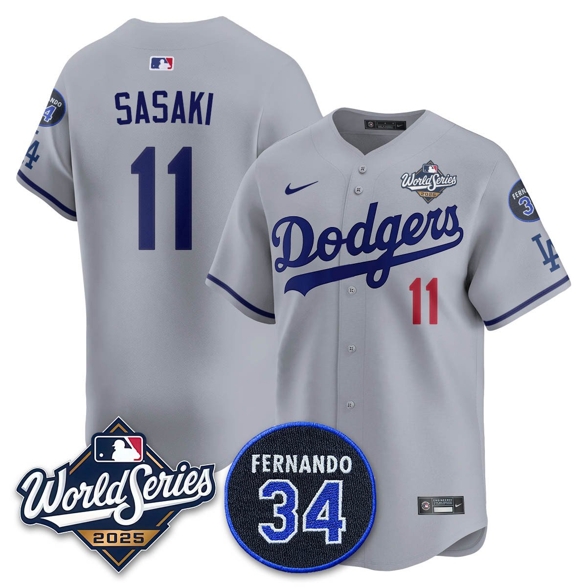 Los Angeles Dodgers 2025 National League Champions Jersey - All Stitched Rōki Sasaki -  11