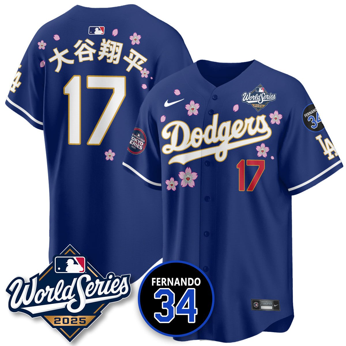 Los Angeles Dodgers 2025 National League Champions Jersey - All Stitched Shohei Ohtani - 17  (Kanjji)