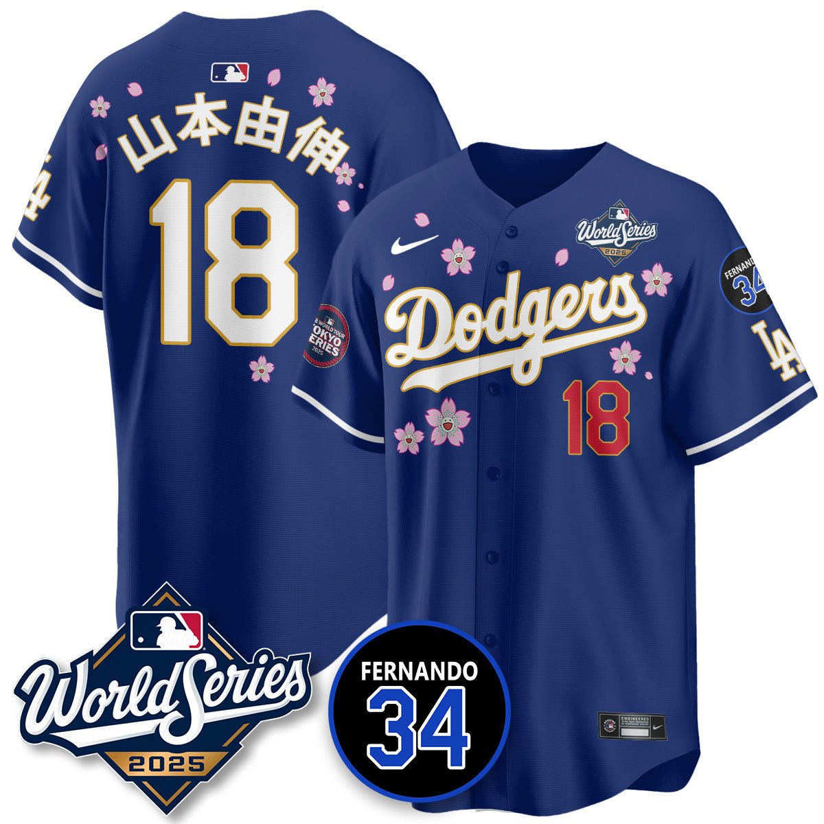 Los Angeles Dodgers 2025 National League Champions Jersey - All Stitched Yamamoto (Kanji) -   18