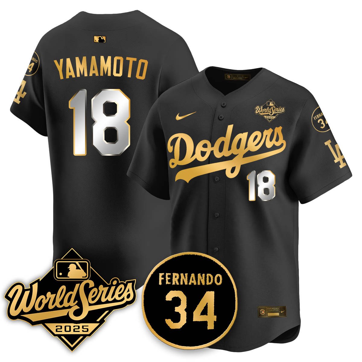 Los Angeles Dodgers 2025 National League Champions Jersey - All Stitched Yoshinobu Yamamoto    18