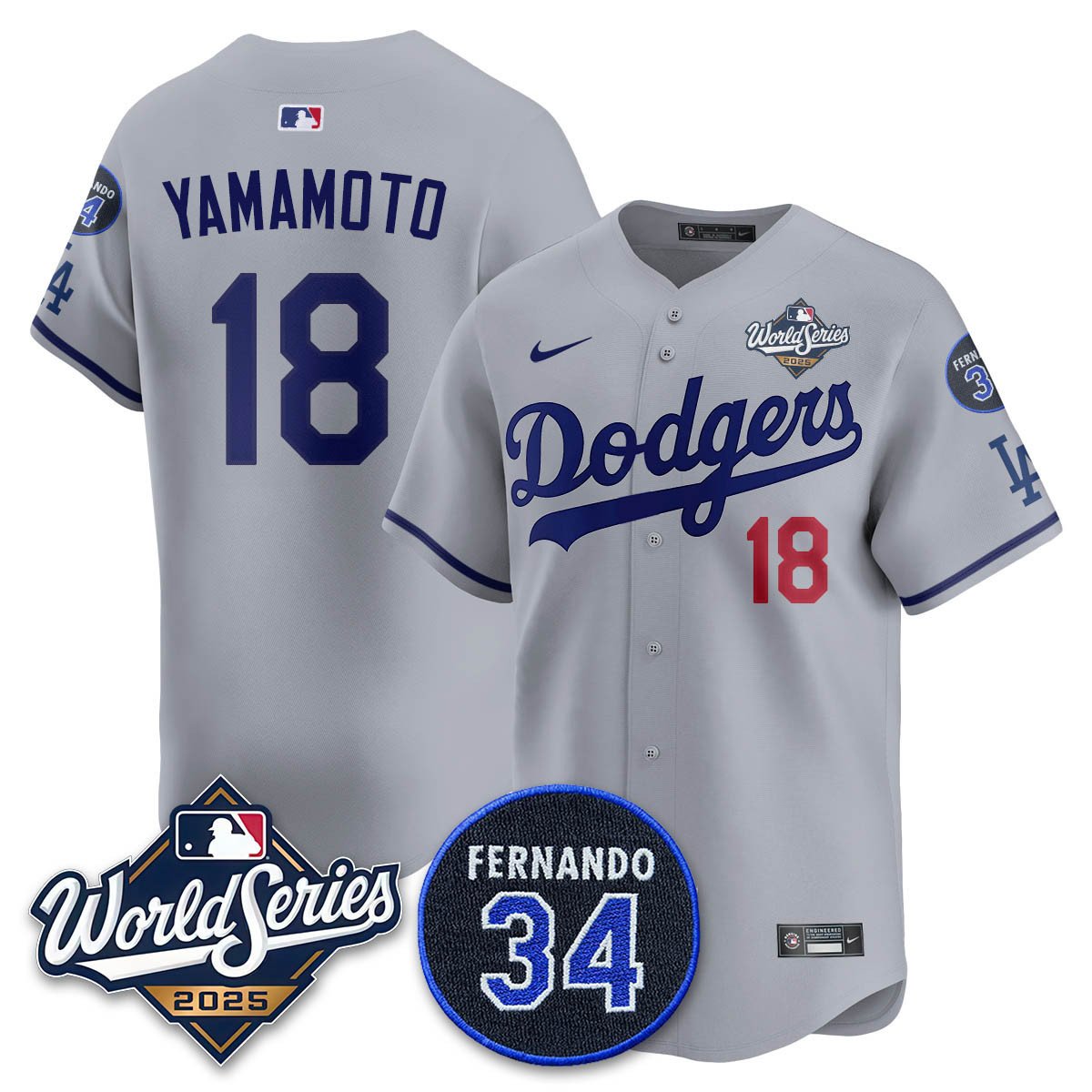 Los Angeles Dodgers 2025 National League Champions Jersey - All Stitched Yoshinobu Yamamoto  - 18