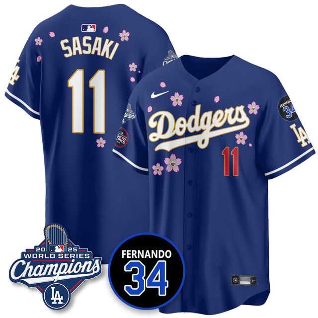 Los Angeles Dodgers 2025 World Series Champions   Jersey - All Stitched 11Rōki Sasaki