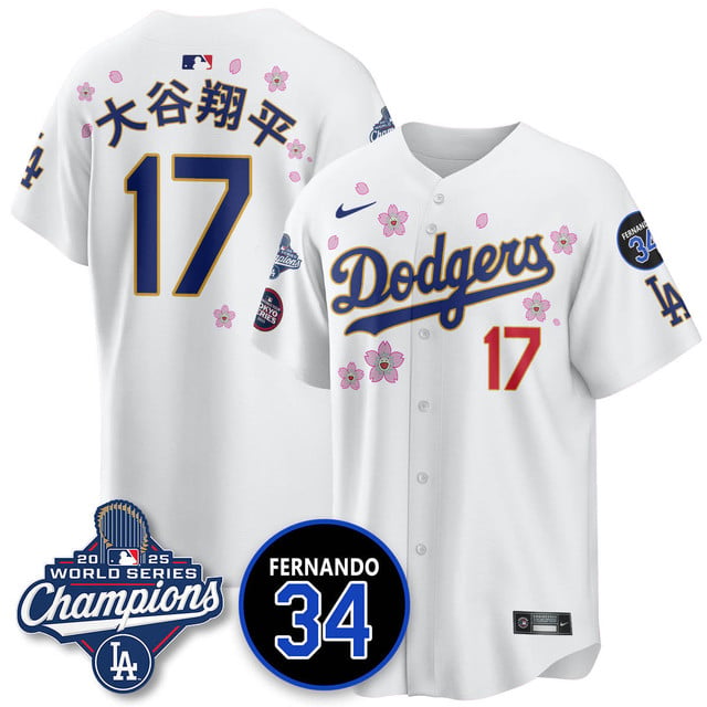 Los Angeles Dodgers 2025 World Series Champions   Jersey - All Stitched 17   Shohei Ohtani (Kanji)