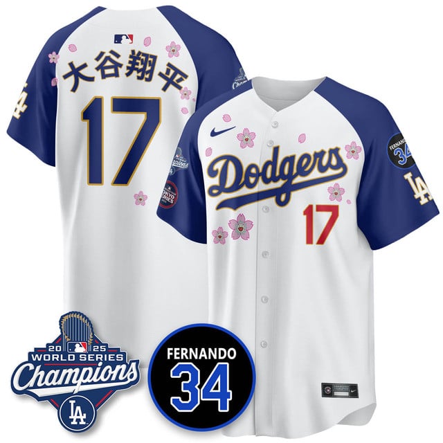 Los Angeles Dodgers 2025 World Series Champions   Jersey - All Stitched 17 Shohei Ohtani (Kanji)
