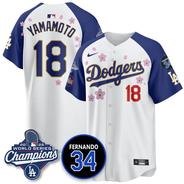 Los Angeles Dodgers 2025 World Series Champions   Jersey - All Stitched 18     Yoshinobu Yamamoto
