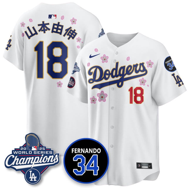 Los Angeles Dodgers 2025 World Series Champions   Jersey - All Stitched 18 Yoshinobu Yamamoto (Kanji)