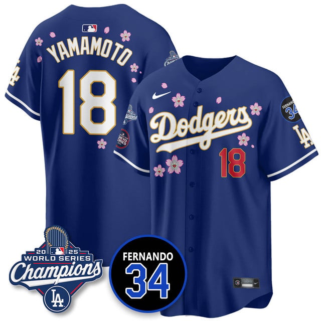 Los Angeles Dodgers 2025 World Series Champions   Jersey - All Stitched 18 Yoshinobu Yamamoto