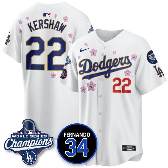 Los Angeles Dodgers 2025 World Series Champions   Jersey - All Stitched 22  Clayton Kershaw