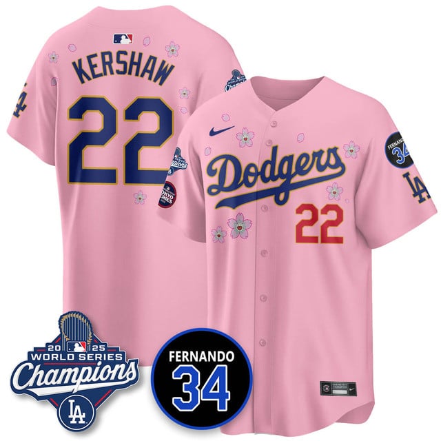 Los Angeles Dodgers 2025 World Series Champions   Jersey - All Stitched 22-Clayton Kershaw