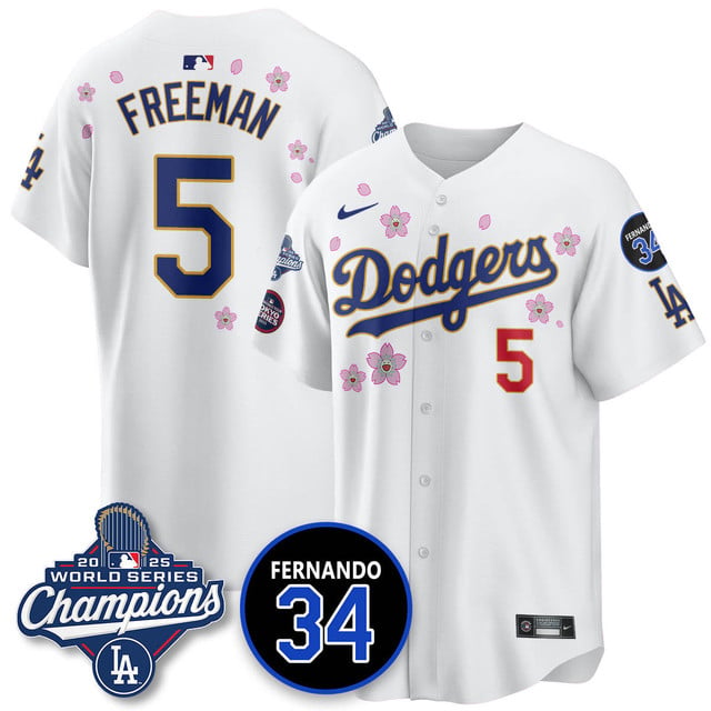 Los Angeles Dodgers 2025 World Series Champions   Jersey - All Stitched 5   Freddie Freeman