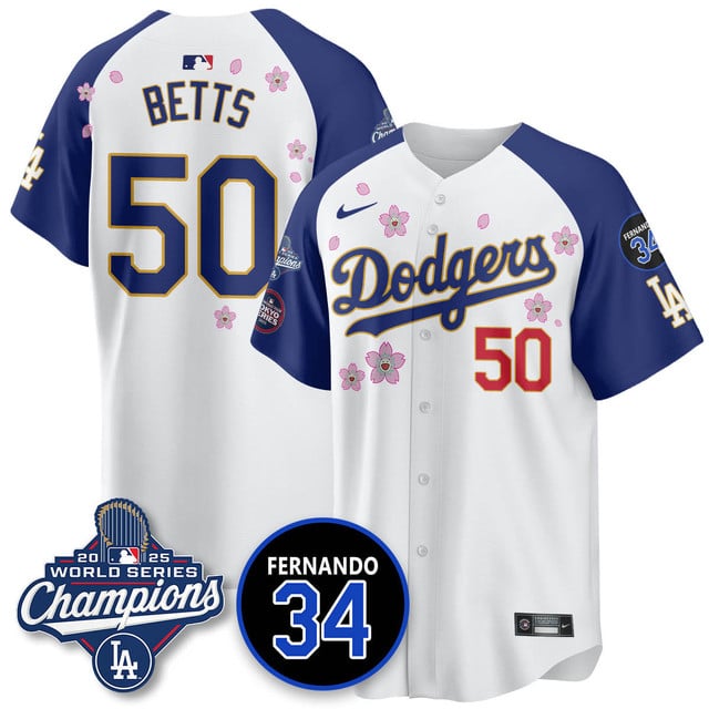 Los Angeles Dodgers 2025 World Series Champions   Jersey - All Stitched 50 Mookie Betts