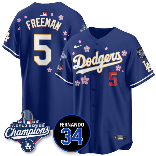 Los Angeles Dodgers 2025 World Series Champions   Jersey - All Stitched 5Freddie Freeman