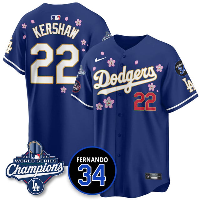 Los Angeles Dodgers 2025 World Series Champions   Jersey - All Stitched Clayton  Kershaw22