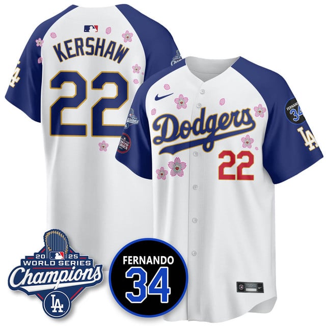 Los Angeles Dodgers 2025 World Series Champions   Jersey - All Stitched Clayton Kershaw        22