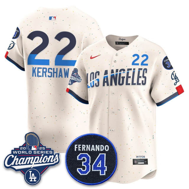Los Angeles Dodgers 2025 World Series Champions   Jersey - All Stitched Clayton Kershaw      22