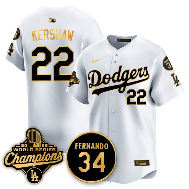Los Angeles Dodgers 2025 World Series Champions   Jersey - All Stitched Clayton Kershaw22