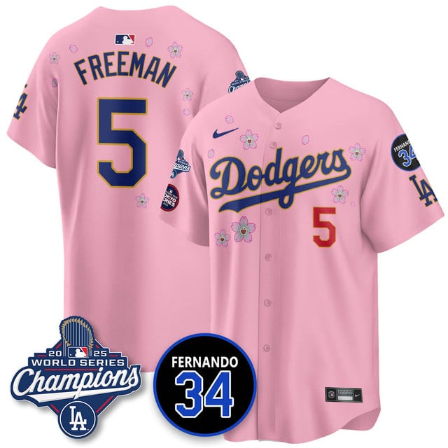 Los Angeles Dodgers 2025 World Series Champions   Jersey - All Stitched Freddie Freeman      5
