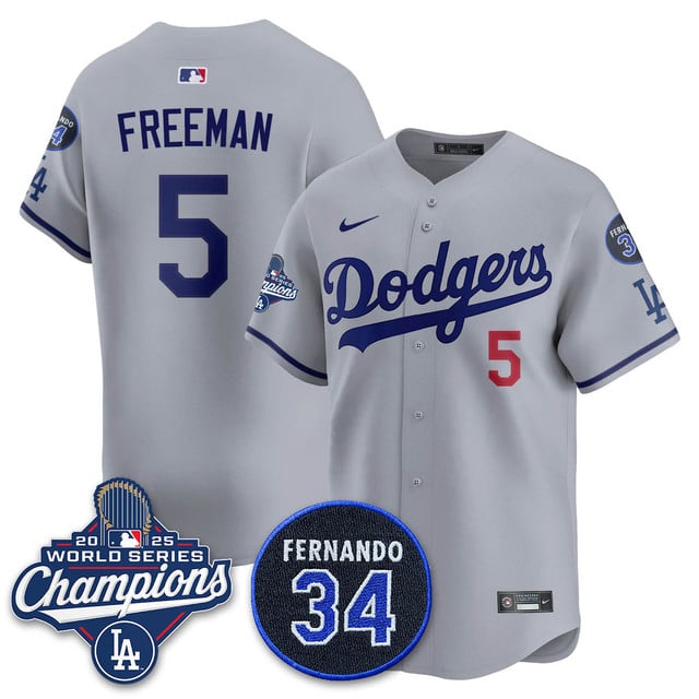 Los Angeles Dodgers 2025 World Series Champions   Jersey - All Stitched Freddie Freeman    5